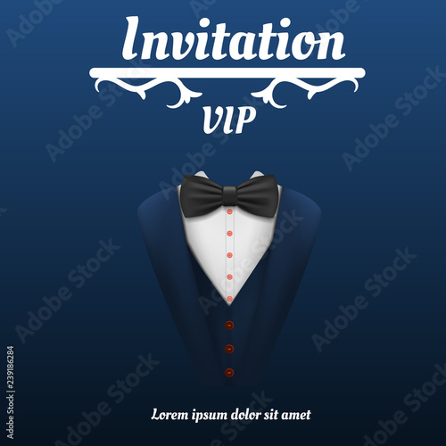Vip invitation bowtie smoking concept background. Realistic illustration of vip invitation bowtie smoking vector concept background for web design