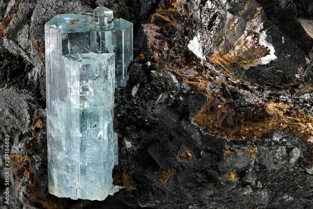 aquamarine crystal from Erongo, Namibia nestled in matrix