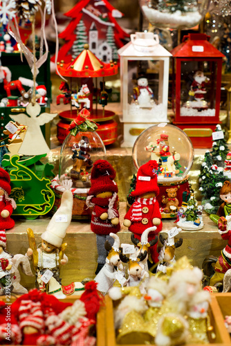 Christmas snow globes at the Christmas market in the city, Germany