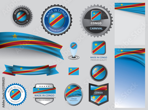 Made in Congo seal, Democratic Republic of the Congo flag and color --Vector Art--