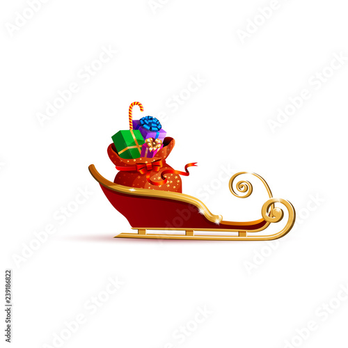 Santa Claus sleigh with bag of gifts