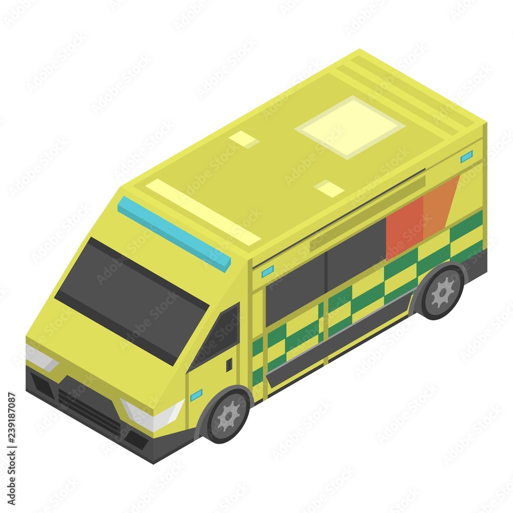 Emergency ambulance icon. Isometric of emergency ambulance vector icon for web design isolated on white background Emergency ambulance icon. Isometric of emergency ambulance vector icon for web design isolated on white background