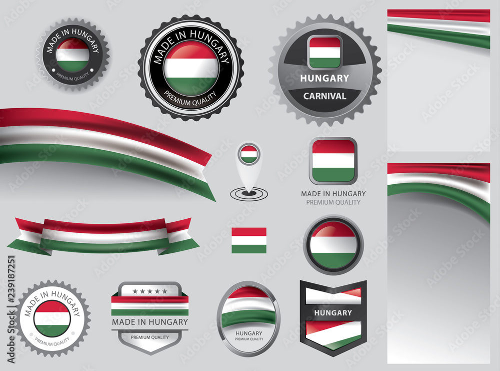 Made in Hungary seal, Hungarian flag and color --Vector Art--