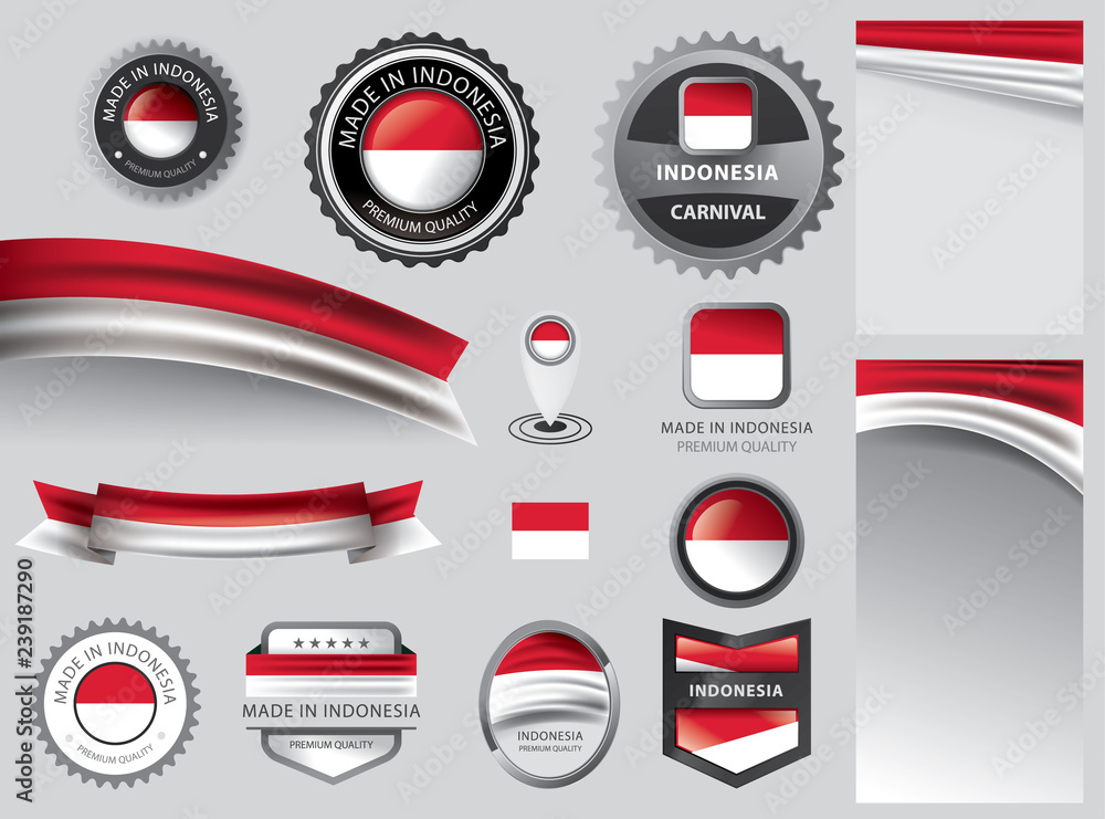 Made in Indonesia seal, Indonesian flag and color --Vector Art--