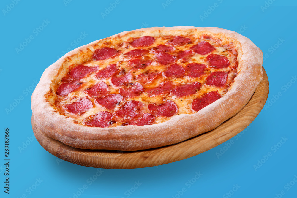 Floating Pizza Siciliana On Red Radial Gradient Stock Photo