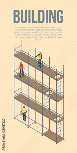 Building scaffolds concept background. Isometric illustration of building scaffolds vector concept background for web design