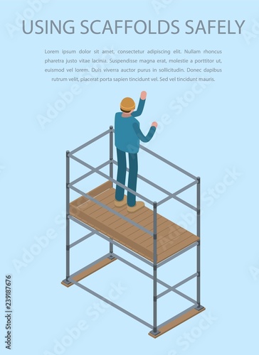 Using scaffolds safely concept background. Isometric illustration of using scaffolds safely vector concept background for web design
