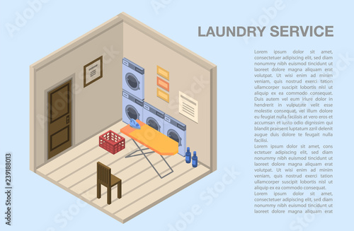 Laundry service room concept background. Isometric illustration of laundry service room vector concept background for web design