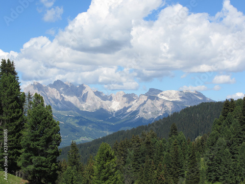 Panoramic mountain view of the italian Dolomites at summer . South Tyrol , Bolzano , Italy