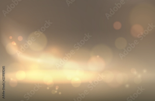 Lights on gold beige background shining bokeh effect. Vector illustration, ads template, promotion brand, magazine page