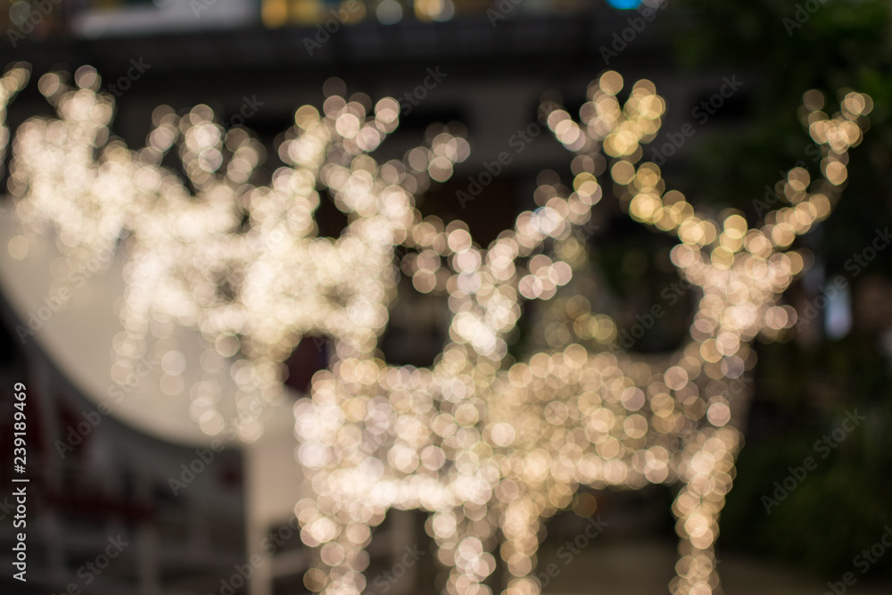 Reindeer Christmas background,  golden of bokeh background
