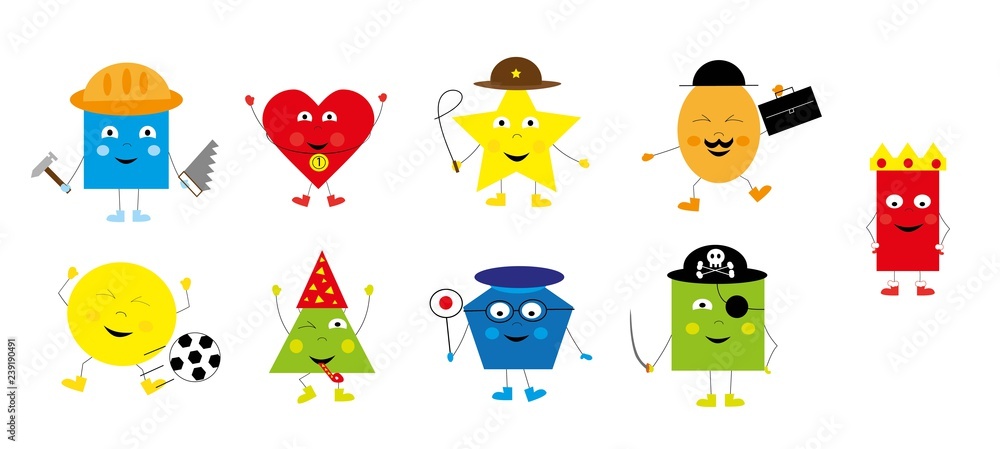 collection of funny, cute, basic geometric shapes for children / vectors illustration for kids