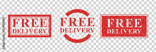 Vector realistic isolated rubber stamp of Free Delivery logo for template decoration and layout covering on the transparent background.