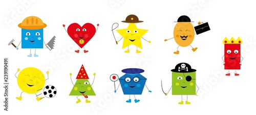 Obraz na płótnie collection of funny, cute, basic geometric shapes for children / vectors illustration for kids w salonie