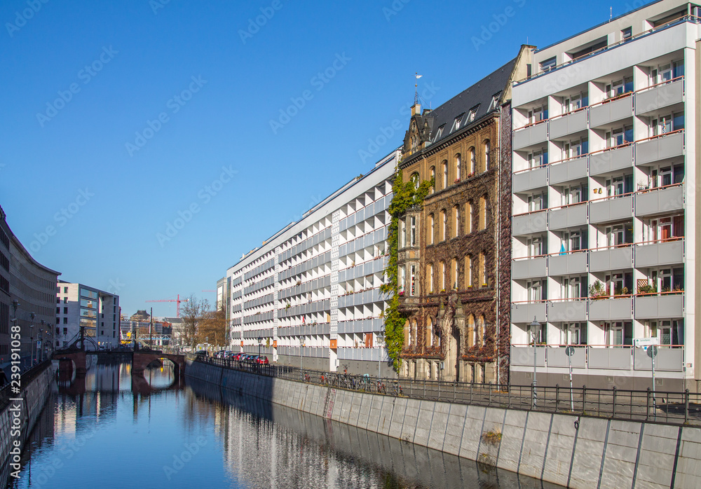 Houses along the river Spree in Berlin. Tourist city center, attractions. Fragments. Close-up. Berlin. The capital of the European city. Germany.