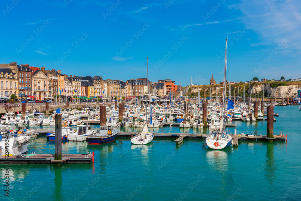 Marina in Dieppe Normandy France on summer day