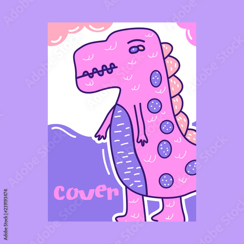 Dinosaur baby girl cute print. Cool brachiosaurus illustration for nursery t-shirt, kids apparel, invitation, simple scandinavian child design. Text slogan. - Vector