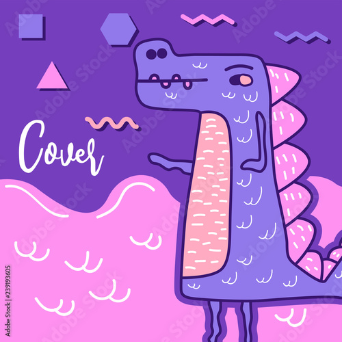 Dinosaur baby girl cute print. Cool brachiosaurus illustration for nursery t-shirt, kids apparel, invitation, simple scandinavian child design. Text slogan. - Vector