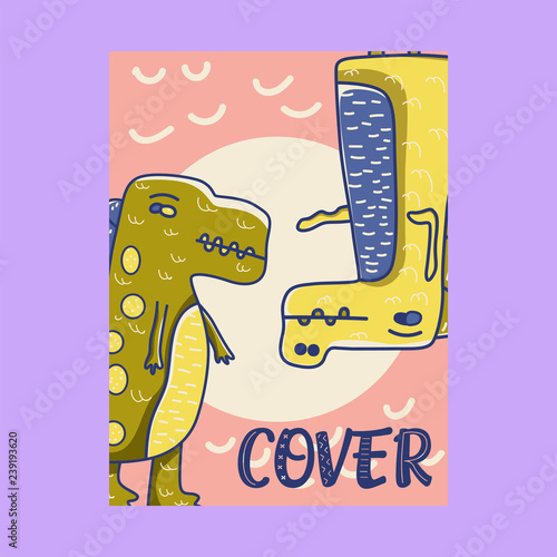 Dinosaur baby girl cute print. Cool brachiosaurus illustration for nursery t-shirt, kids apparel, invitation, simple scandinavian child design. Text slogan. - Vector