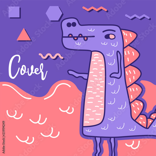 Dinosaur baby girl cute print. Cool brachiosaurus illustration for nursery t-shirt, kids apparel, invitation, simple scandinavian child design. Text slogan. - Vector