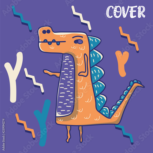 Dinosaur baby girl cute print. Cool brachiosaurus illustration for nursery t-shirt, kids apparel, invitation, simple scandinavian child design. Text slogan. - Vector