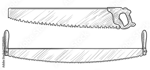 Saw illustration, drawing, engraving, ink, line art, vector