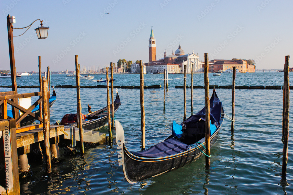 Gondola docked in Grand Canal Venice (Venezia)