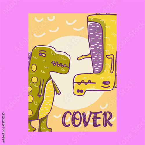 Dinosaur baby girl cute print. Cool brachiosaurus illustration for nursery t-shirt, kids apparel, invitation, simple scandinavian child design. Text slogan. - Vector