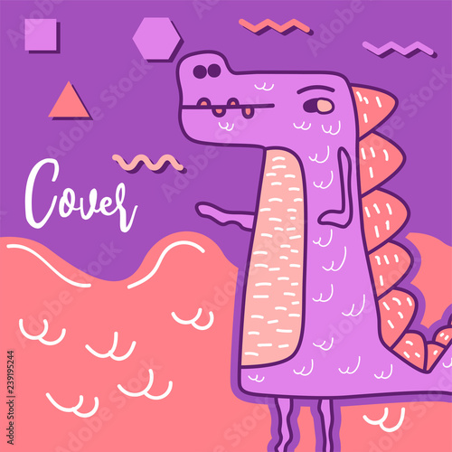 Dinosaur baby girl cute print. Cool brachiosaurus illustration for nursery t-shirt, kids apparel, invitation, simple scandinavian child design. Text slogan. - Vector