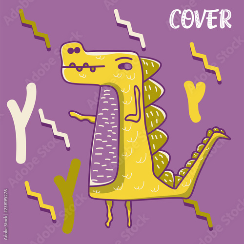 Dinosaur baby girl cute print. Cool brachiosaurus illustration for nursery t-shirt, kids apparel, invitation, simple scandinavian child design. Text slogan. - Vector