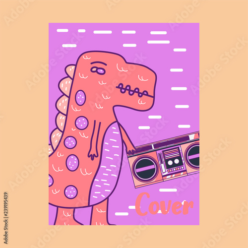 Dinosaur baby girl cute print. Cool brachiosaurus illustration for nursery t-shirt, kids apparel, invitation, simple scandinavian child design. Text slogan. - Vector