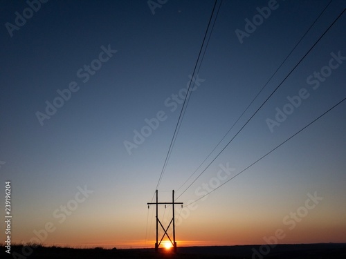 power lines at the sunset
