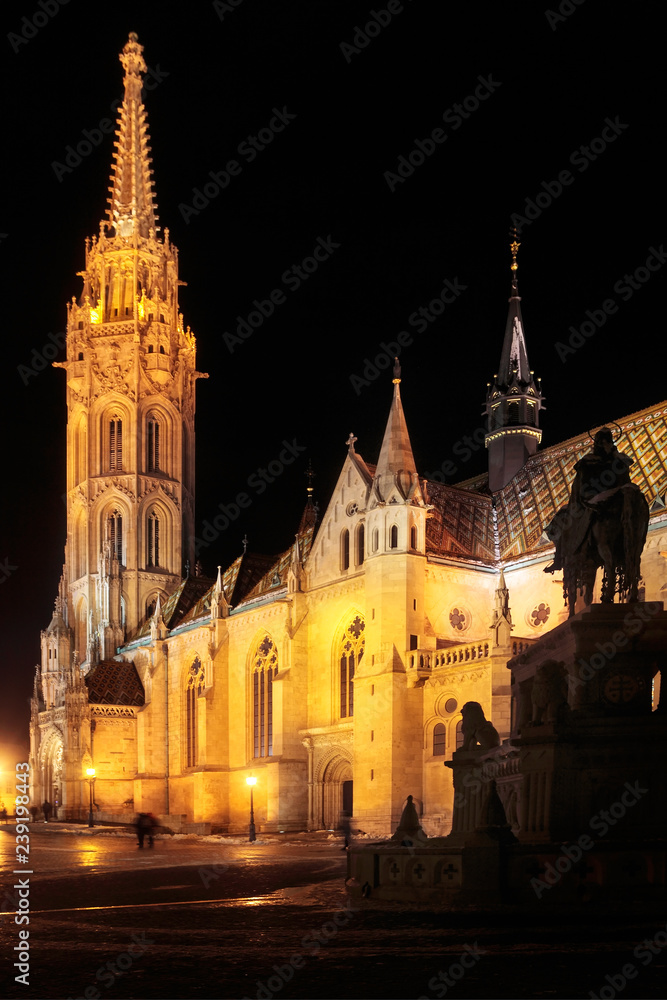 A beautiful night view of Mathias Church, Budapest, Hungary