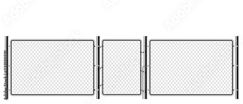 Realistic metal chain link fence. Art design gate. Prison barrier, secured property. The chain link of fence wire mesh steel metal. Rabitz.