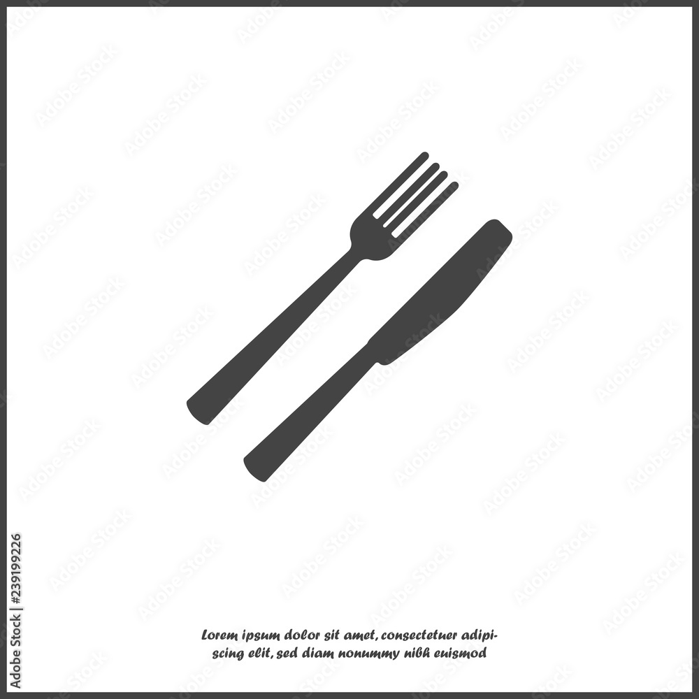 Knife and fork. Table setting. Vector icon Cutlery illustration on white isolated background. Layers grouped for easy editing illustration. For your design. Knife and fork. Table setting. Vector icon Cutlery illustration on white isolated background. Layers grouped for easy editing illustration. For your design.