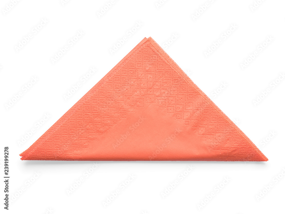 Orange folded paper napkin isolated with clipping path