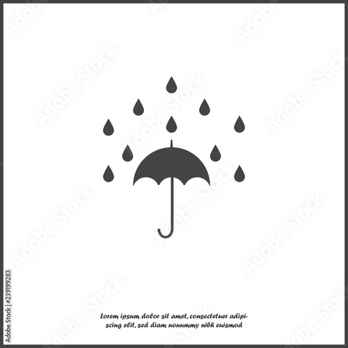 Umbrella protects from rain. Vector icon illustration umbrella and rain icon on white isolated background. Layers grouped for easy editing illustration. For your design.