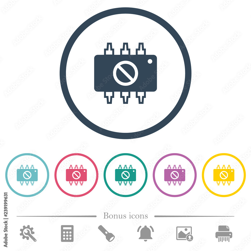 Fototapeta premium Hardware disabled flat color icons in round outlines