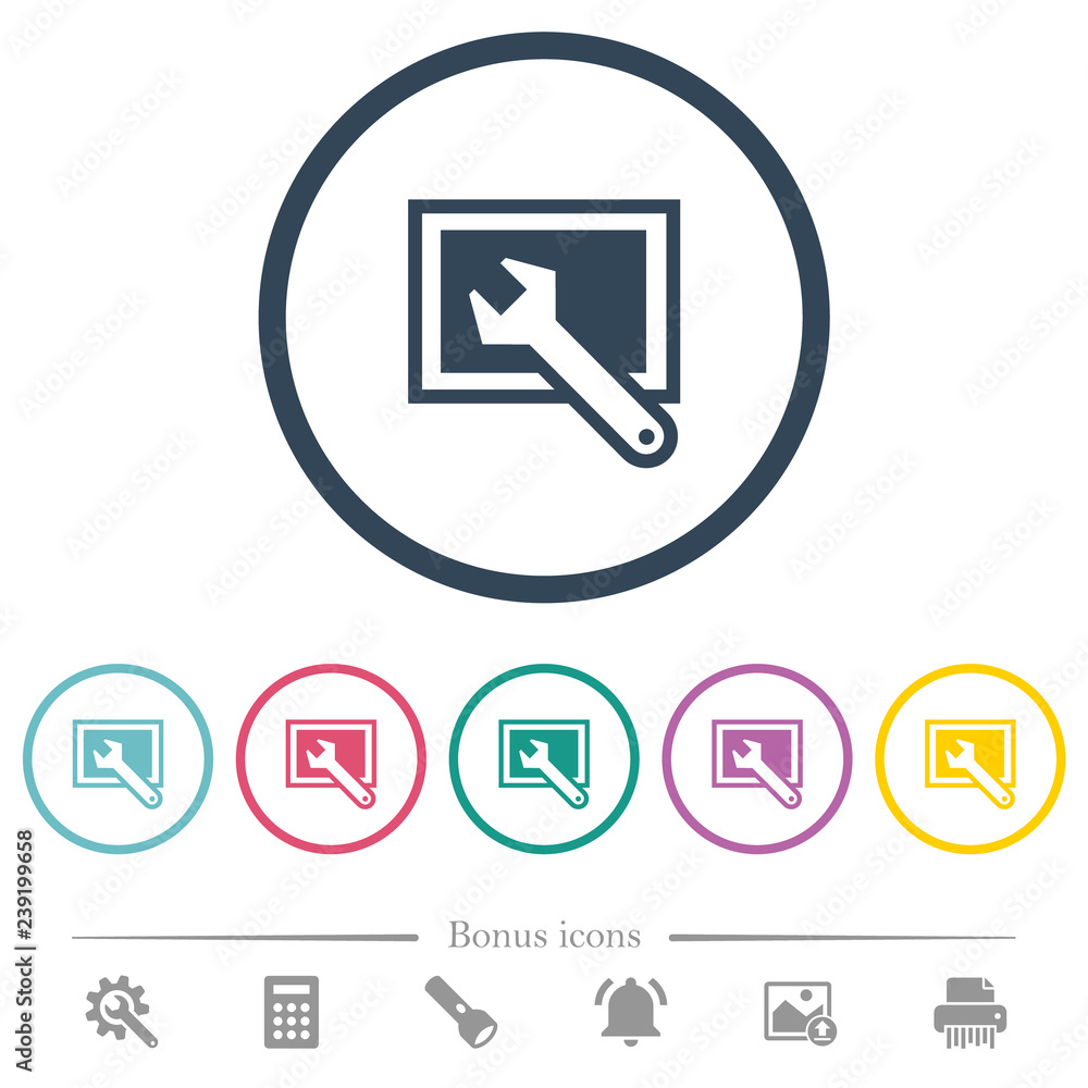 Screen settings flat color icons in round outlines Screen settings flat color icons in round outlines