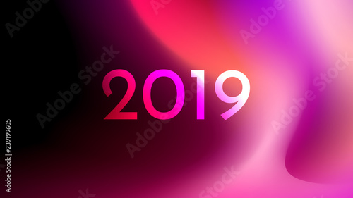 Happy New Year Trendy Colorful Fluid Background. 2019 Greeting Card, Banner, Wallpaper, Invitational. Vector EPS 10