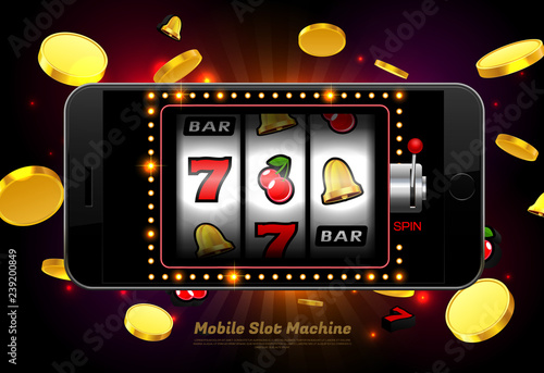 lucky slot machine casino on mobile phone with light background