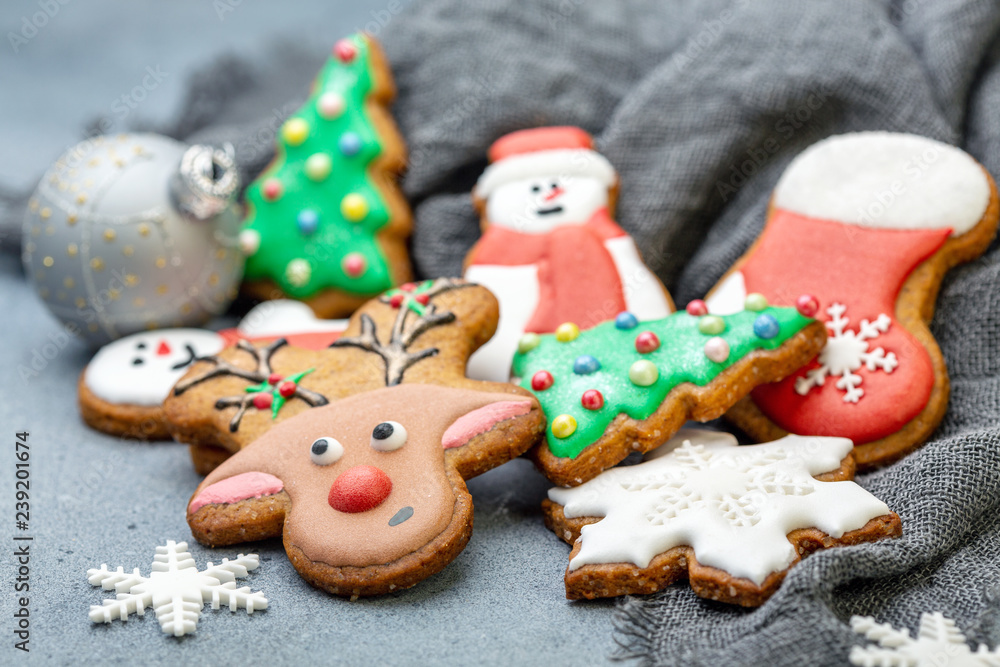 Traditional Christmas cookies with icing sugar.