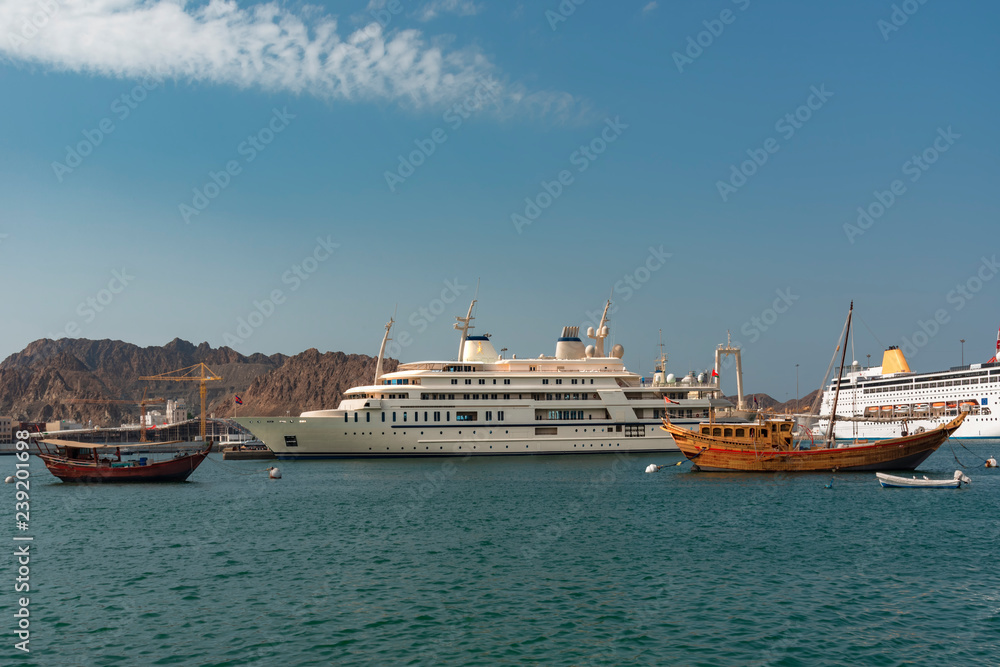 cruise ship lying in the harbor of Muscat Oman