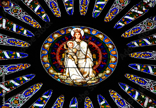 Mosaic window of cathedral of Saint Lawrence in Genoa, Italy 