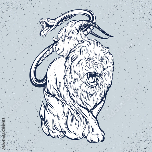 Vector  hand drawn illustration of chimera . Mythological magic religion victorian motif, tattoo design element. Heraldry and logo concept art. Template for card poster banner print for t-shirt. photo