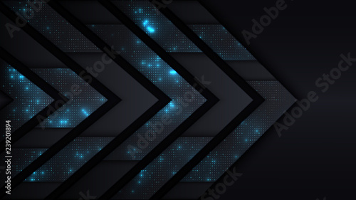 Arrow angle paper background with blue sparks and shadows