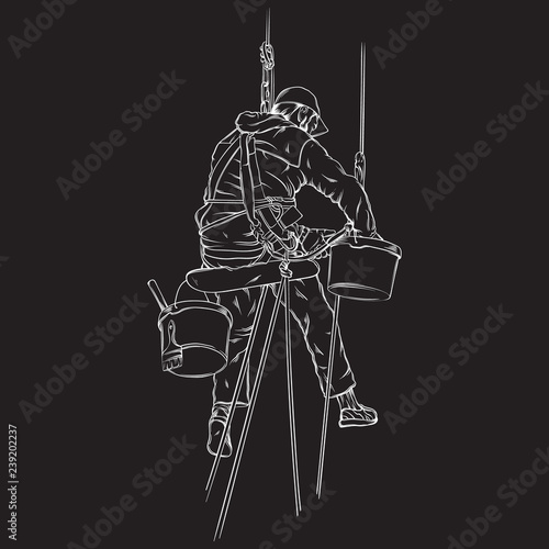 Vector realistic illustration of decorator in working process made in hand drawn style isolated. Template for business card poster banner placard label print for t-shirt