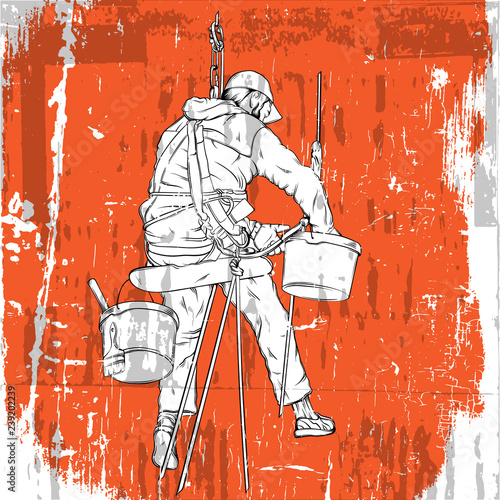 Vector realistic illustration of decorator in working process made in hand drawn style isolated. Template for business card poster banner placard label print for t-shirt