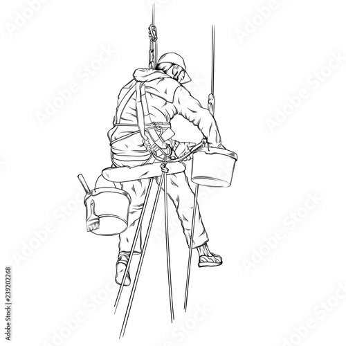 Vector realistic illustration of decorator in working process made in hand drawn style isolated. Template for business card poster banner placard label print for t-shirt