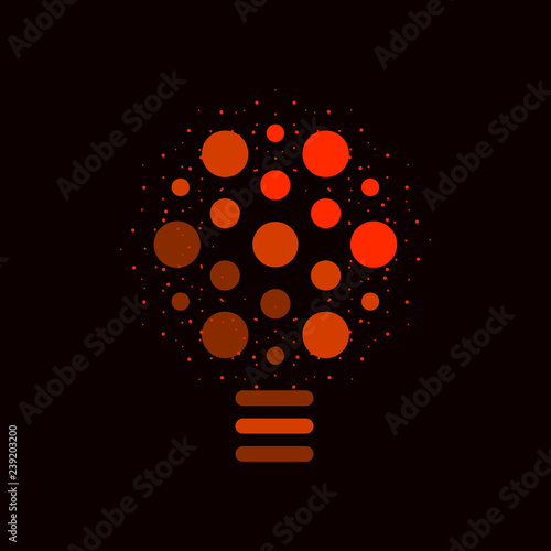 Idea symbol. Red creative logo on black background. Abstract lamp icon. Unusual symbol of lightbulb.